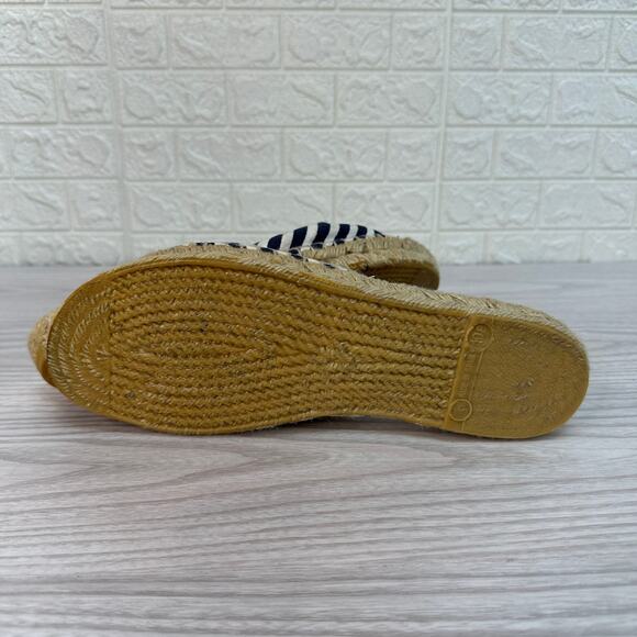 Nine West Slide Sandals SZ 10B Flat Espadrille Slip On Black White Striped Open - Picture 8 of 9